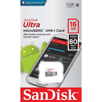 MEMORIJSKA KARTICA MIKROSD 16GB ULTRA 80M/S CL10