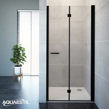 TUŠ VRATA OASIS D+p 90D, CRNA MAT/PROZIRNA PM