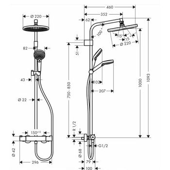 HANSGROHE TUŠ SISTEM CROMA 220, TERMOSTATSKI, 27368000