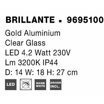 NL9695100 ZIDNA SVJETILJKA BRILLANTE LED 4W/230V/205Lm/3200K/IP44