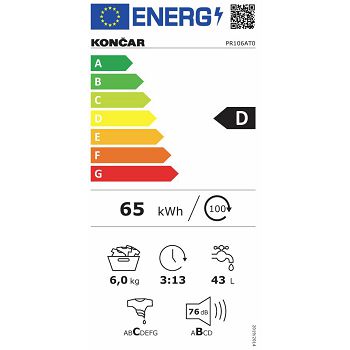 PERILICA RUBLJA KONČAR PR106AT0 6 KG PREDNJE PUNJENJE