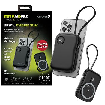 PUNJAČ BEŽIČNI ZA MOBITEL MAXMOBILE C1020W 10000MHA + USB-C