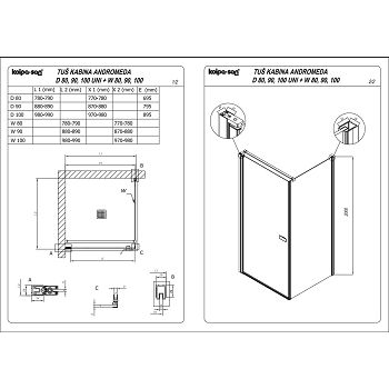 TUŠ STIJENA ANDROMEDA W80 B/1,  CRNI PROFIL/PROZ.STAKLO 8 MM