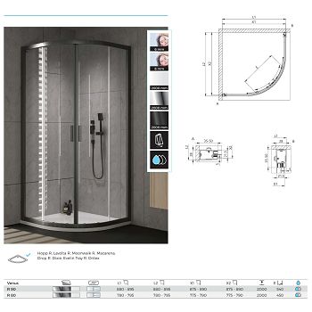 TUŠ KABINA VENUS TKP R90X90 S/1, SILVER PROFIL/PROZ.STAKLO