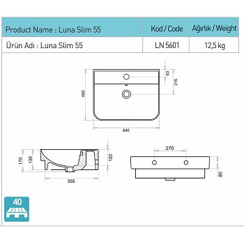 UMIVAONIK LUNA 540X400 mm-SLIM T-LN 5601