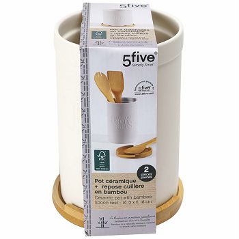 DRŽAČ KUHINJSKOG PRIBORA NATUREO KERAMIKA/BAMBUS BIJELI