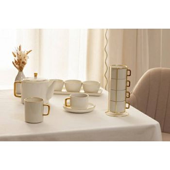 ŠALICA ARYA 350ml PORCULAN BIJELA SA ZLATNOM RUČKOM