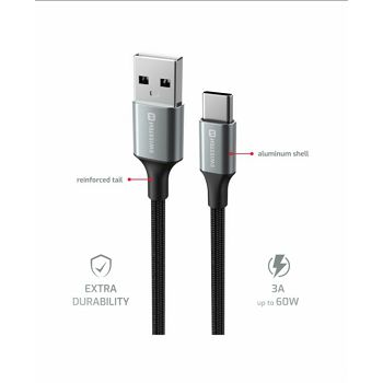 KABEL SWISSTEN USB/USB-C, TEXTILE II, 3A, 60W, 480 MB/S, 1,5M CRNO-SIVI