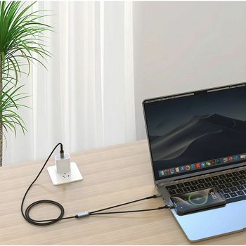 KABEL SWISSTEN 2U1 USB-C/2X USB-C, 100W, 50W+50W, 1,5M TEKSTILNI CRNI