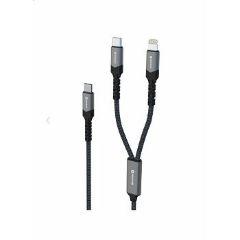 KABEL SWISSTEN 2U1 USB-C/USB-C+LIGHTN, 100W, 54W+20W, 1,5M TEKSTIL CRNI