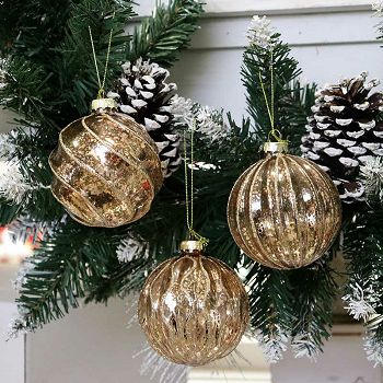 KUGLICE ZA BOR STAKLENE 8 cm 3/1 zlatne reljefne