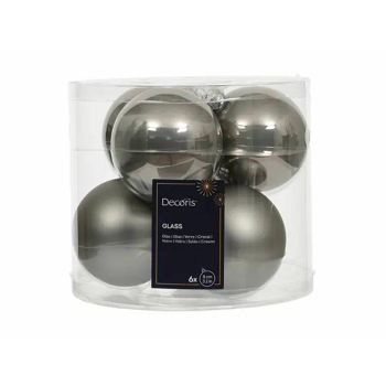 BOŽIĆNE KUGLICE STAKLO 8CM. S/6 siva
