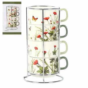 ŠALICE SET NA STALKU  PORCULAN NB 220ml  4/1  cvjetni dekor 