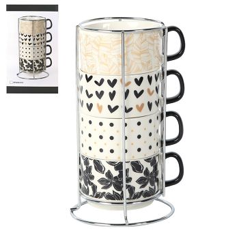 ŠALICE SET NA STALKU  PORCULAN NB 220ml  4/1  crno-bijeli dekor