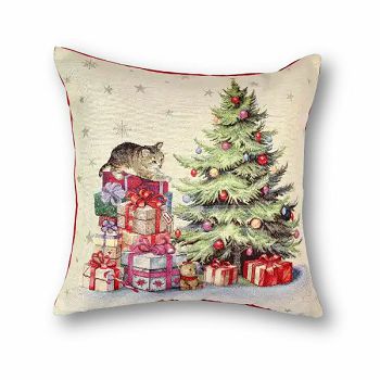 JASTUČNICA BOŽIĆNA KISS 45 x 45 GOLD MACA NA POKLONIMA