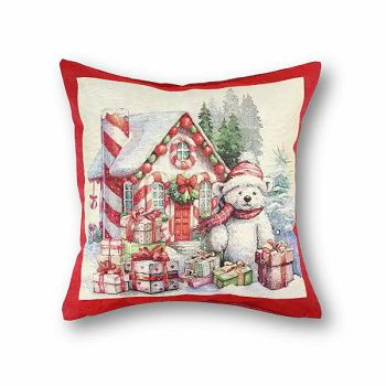 JASTUČNICA BOŽIĆNA KISS 45 x 45 GOLD MEDO S POKLONIMA