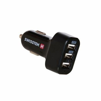 PUNJAČ ZA AUTO SWISSTEEN 3 x USB 12-24V CRNI