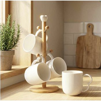 ŠALICE PORCULANSKE 4/1 NA DRVENOM STALKU 300 mL 18x18x31 cm