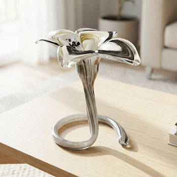 SVIJEĆNJAK-VAZA CVIJET MURANO TEHNIKA 17 CM BIJELO-CRNI