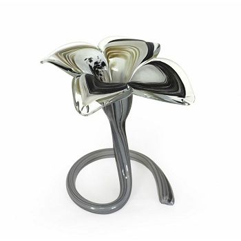 SVIJEĆNJAK-VAZA CVIJET MURANO TEHNIKA 17 CM BIJELO-CRNI