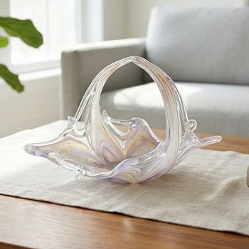 ZDJELA-KOŠARICA STAKLENA MURANO TEHNIKA 25×16 CM JANTARNA